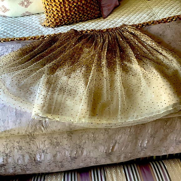 Alice & Olivia ‘Party” Skirt, Size 8, soft cream underlay with gold sequins.